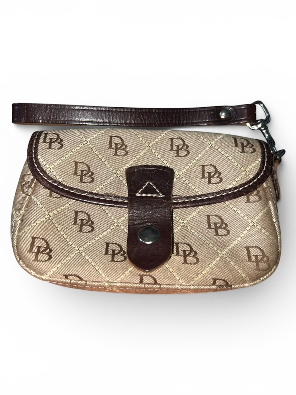 Vintage Dooney & Bourke Signature DB Monogram Quilt Flap Wristlet W/strap